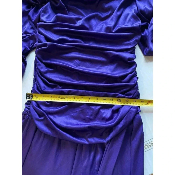 Petites By Demaro Vintage Dress Sz 11 Sequin Flower Purple Draped Embellished - Picture 13 of 16